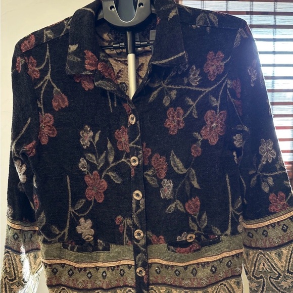 Vintage Boho Gypsy Floral Black Soft Jacket blazer RARE SIZE 6P - Picture 4 of 10